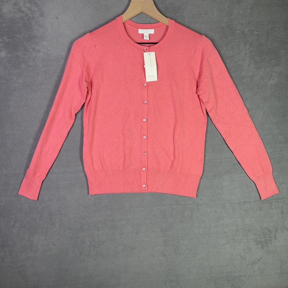 Charter Club Cardigan Preppy Coquette Soft Girl Coral Pink Crewneck Petite Small